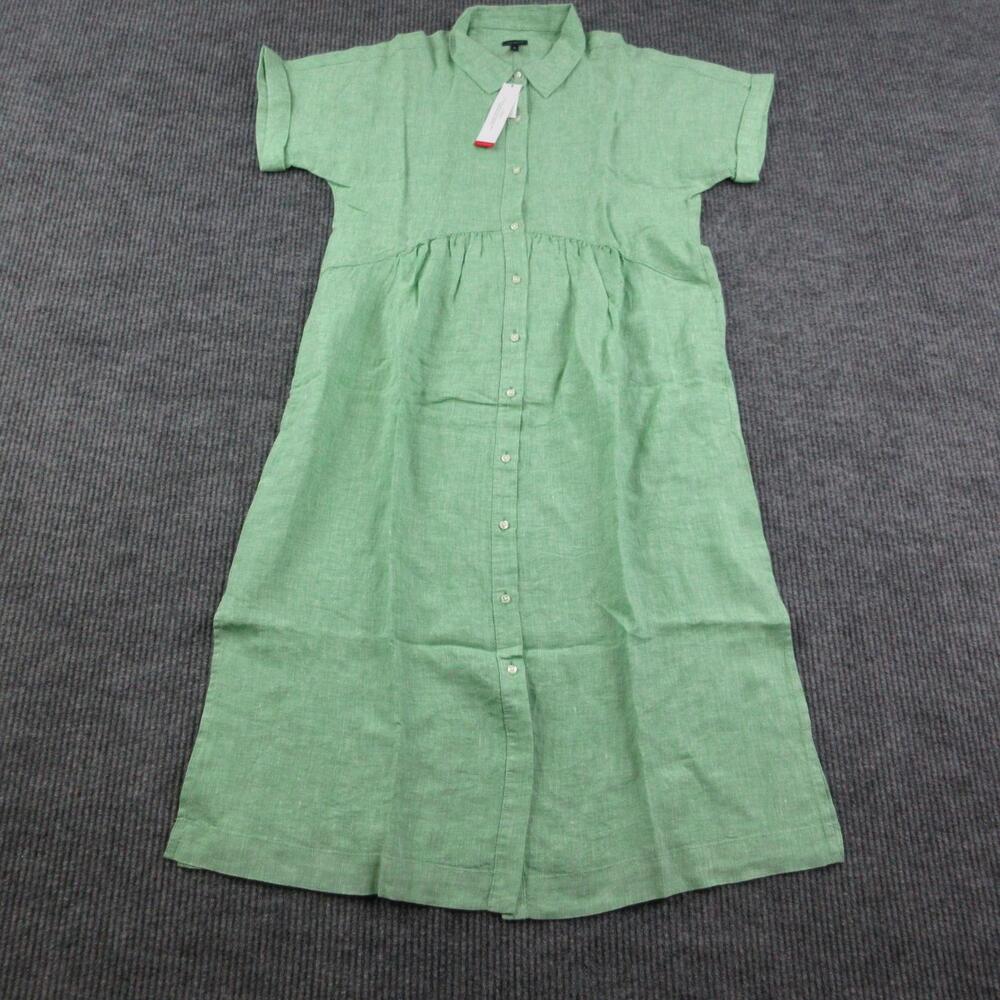 Talbots Dress Womens M Green Linen Shirt Dress Collared Button Lightweight NWT
